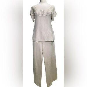 Vintage Handmade Peruvian Coastal /Boho Chic Cotton Top+Pants Set Off-White Sz L